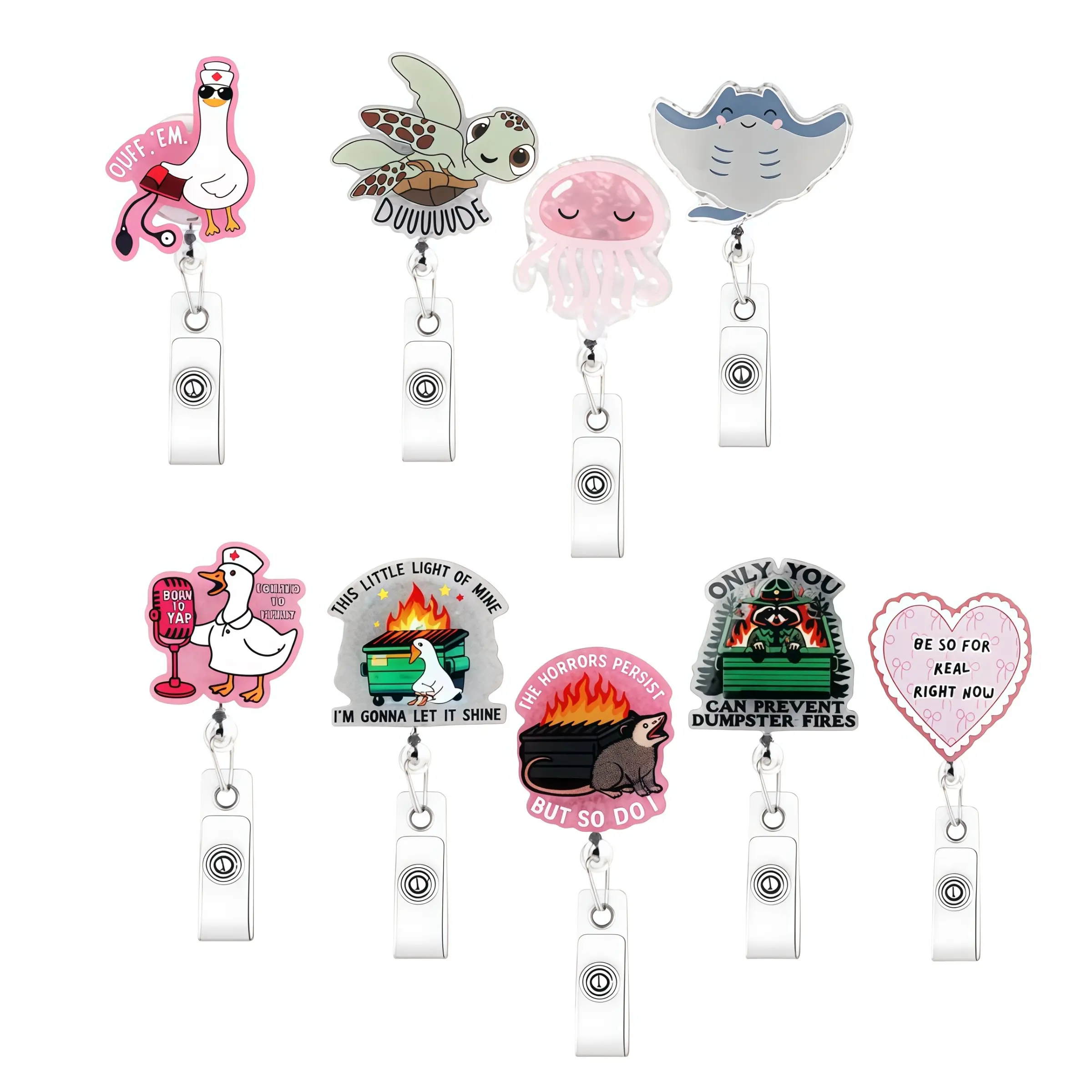 Humorous Acrylic ID Holder Set, Cartoon Satirical Badges, Stretchable Name Tags, Fun Office Accessories for Medical Staff, Random Delivery