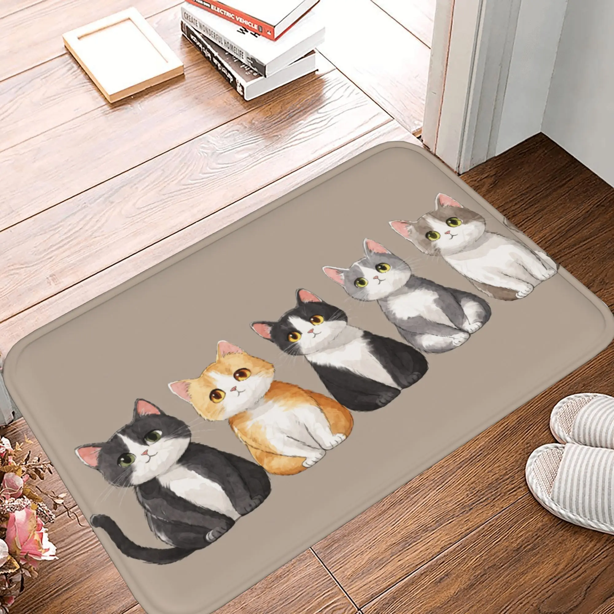 Cute Cats Flannel Doormat Non-Slip Indoor Entrance Floor Mat Soft Low-Profile Bath Rug for Entryway Mudroom Kitchen Decor, Durable Absorbent Scraper Rug for Dirt Mud Snow Sand, Machine Washable
