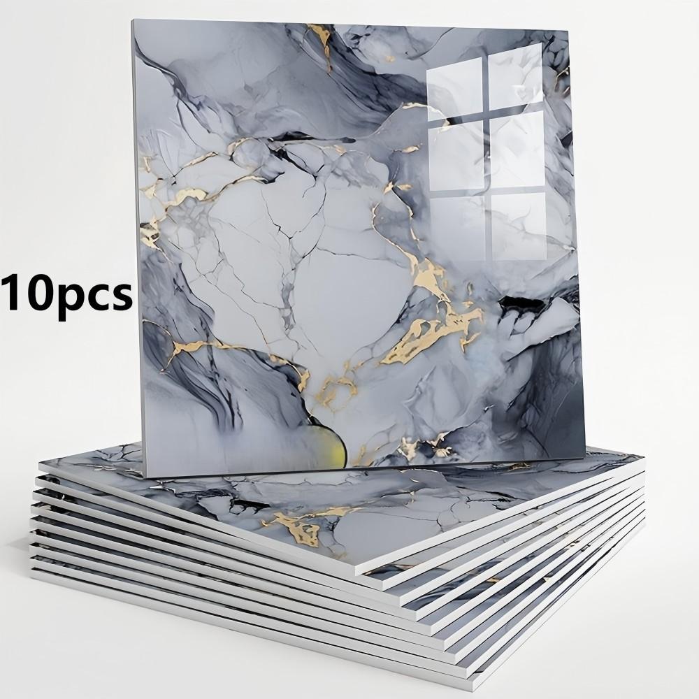 10/20Pcs 13.78" x 13.78" Marble Self-Adhesive Waterproof Shower Wall Panels, Elegant Marble Texture PVC Peel & Stick Tiles, Oil & Splash Proof for Bathroom, Kitchen & Living Room, Real Marble Look