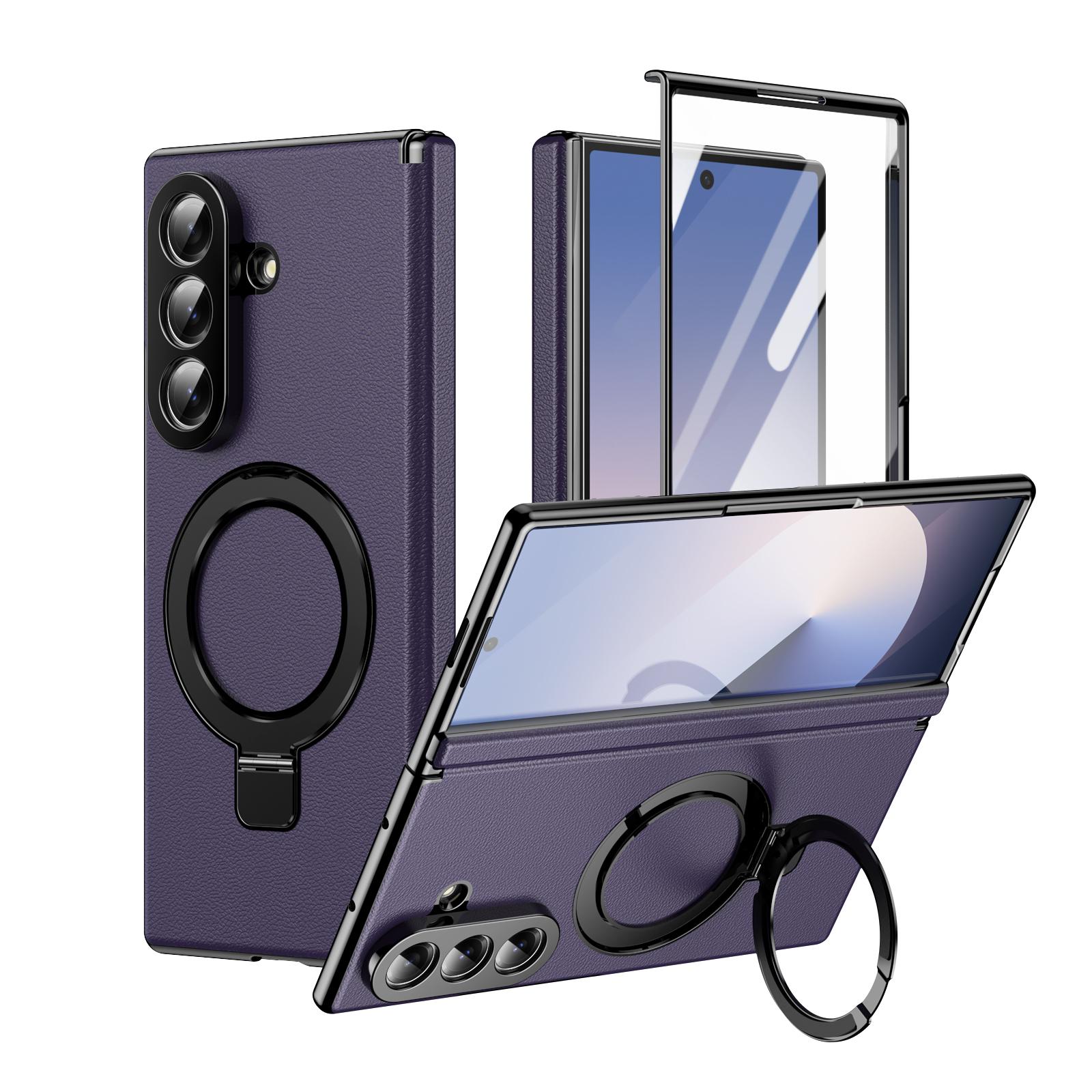 Light luxury electroplated phone case suitable for Samsung Galaxy Z Fold 7/6/5/4/3 with tempered glass film zfold 7 with bracket zfold 6 supporting wireless charging zfold 5 shell film integrated zfold 4 with hinge protection cover zfold 3 anti slip