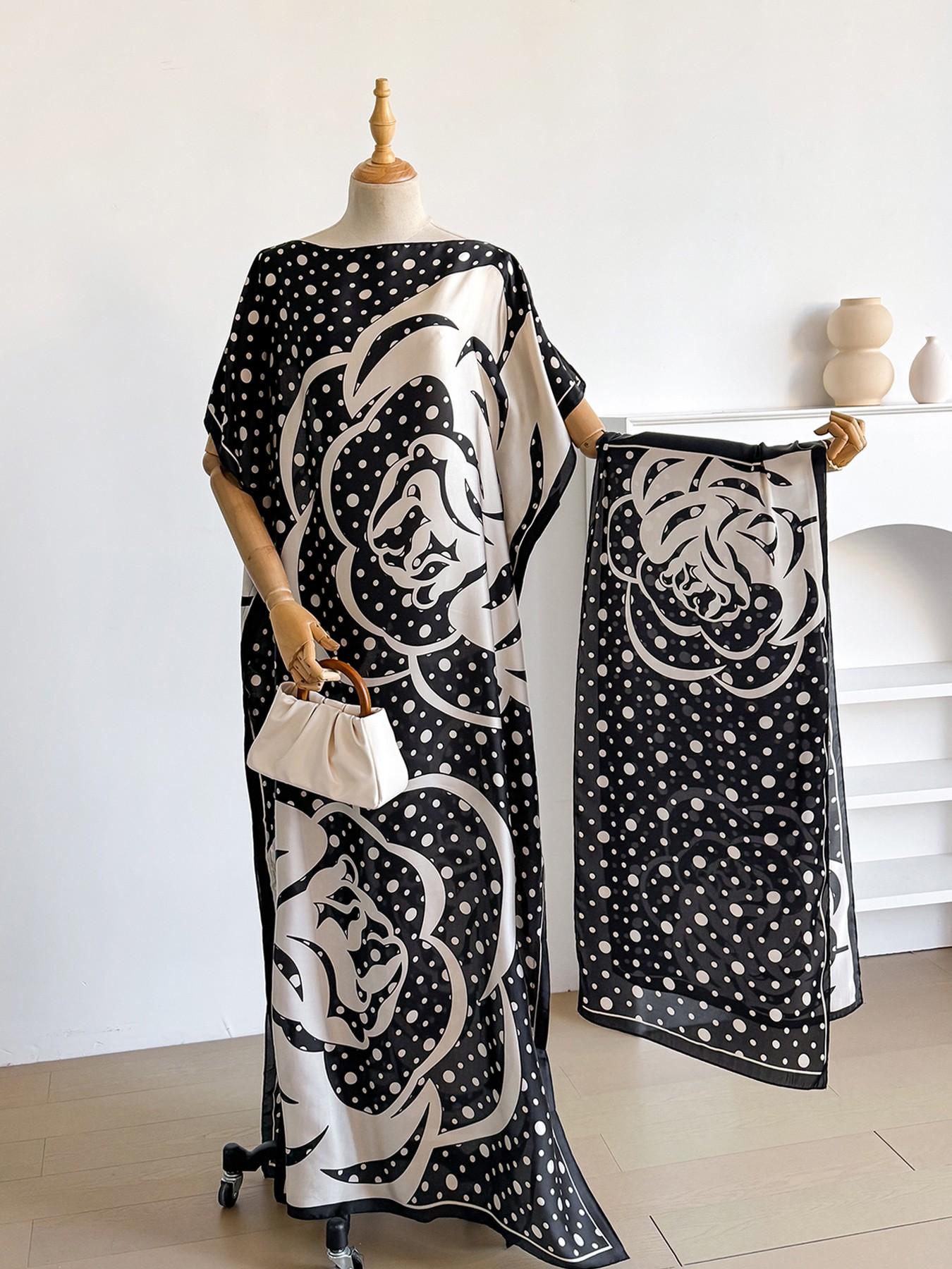 Women's Colorblock Print Long Scarf & Poncho Set, Casual Soft Comfortable Shawl for Beach Vacation, Fashion Accessories for Women & Girls