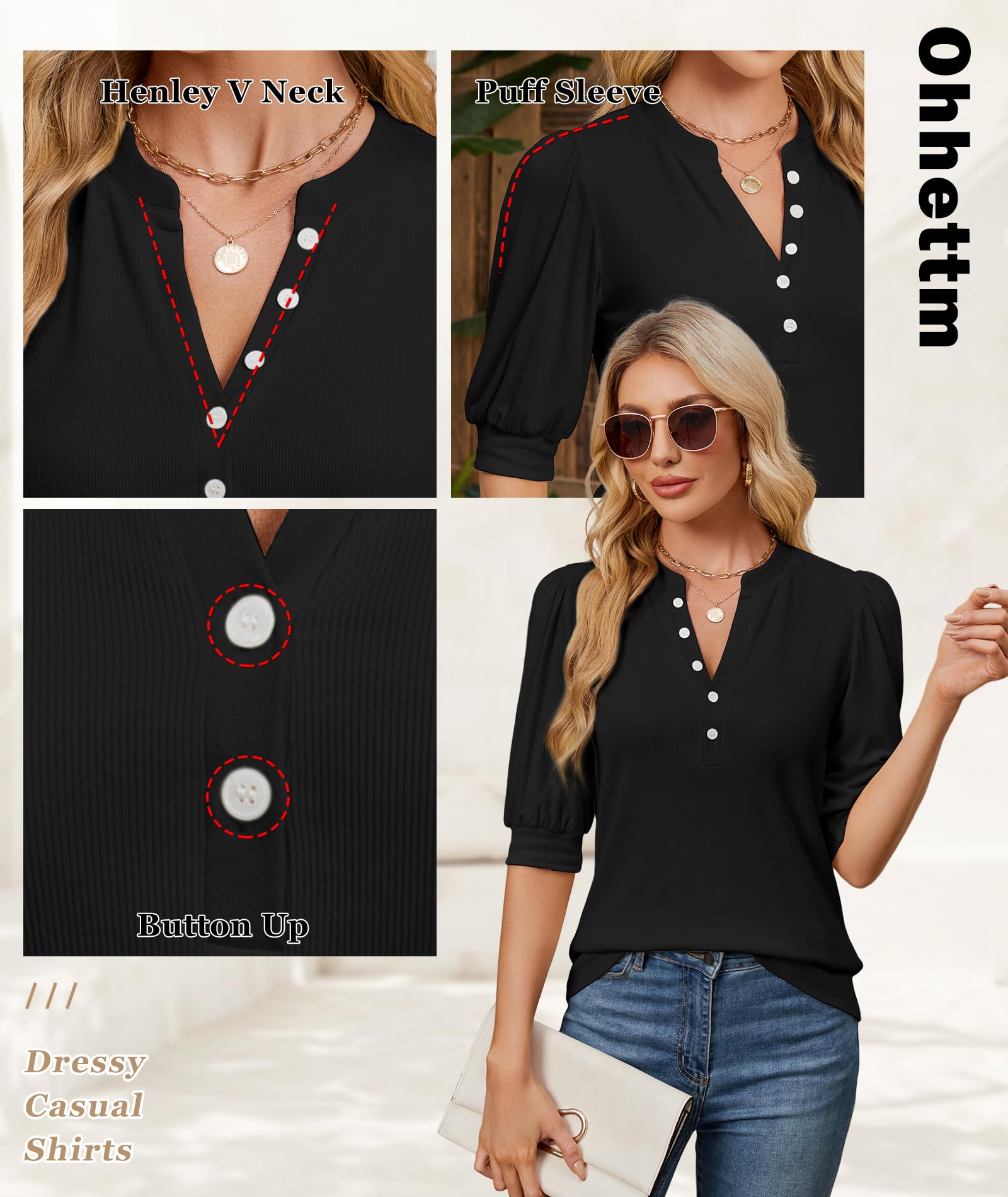 Ohhettm Summer Tops for Women 2025 Trendy Dressy Casual Blouse Puff Short Sleeve Shirts Knit Henley V Neck T Shirt Tunic Womenswear Knitted Ohhettm Summer Tops for Women 2025 Trendy Dressy Casual Blouse Puff Short Sleeve Shirts Knit Henley V Neck T Shirt Tunic Womenswear Knitted