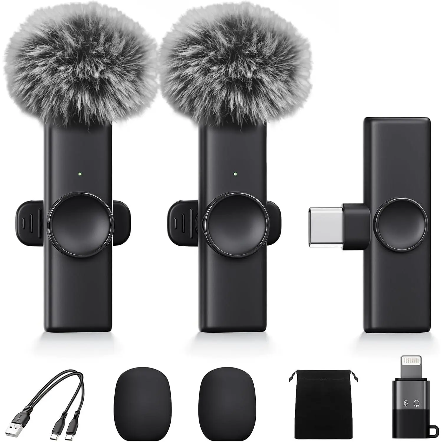 2 Pack Wireless Lavalier Microphone for iPhone iPad Android, Plug & Play Lapel Mic with Noise Reduction, Professional Mini Mic for Video Recording, YouTube TikTok Vlog Podcast Interview Livestream