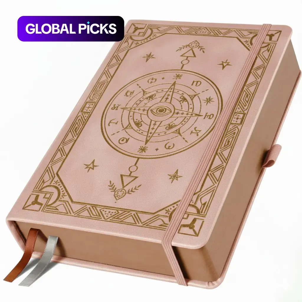 Mystic Compass Journal PU Leather A5 Notebook, Gratitude Journals, Hardcover Notebooks, 320 Lined Pages, Elastic Closure & Ribbon Bookmark, Premium Hardcover Planner #GLOBAL PICKS