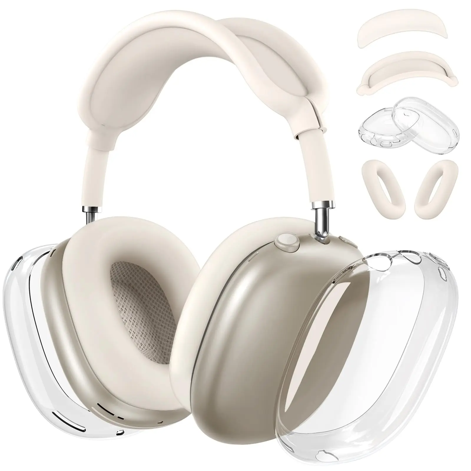 5-In-1 Silicone Protective Case Set Fit for AirPods Max Headphone, Soft Ear Pads, Headband Protector, Skin-Friendly Anti-Scratch, Aesthetic Durable Protection, Matte Transparent