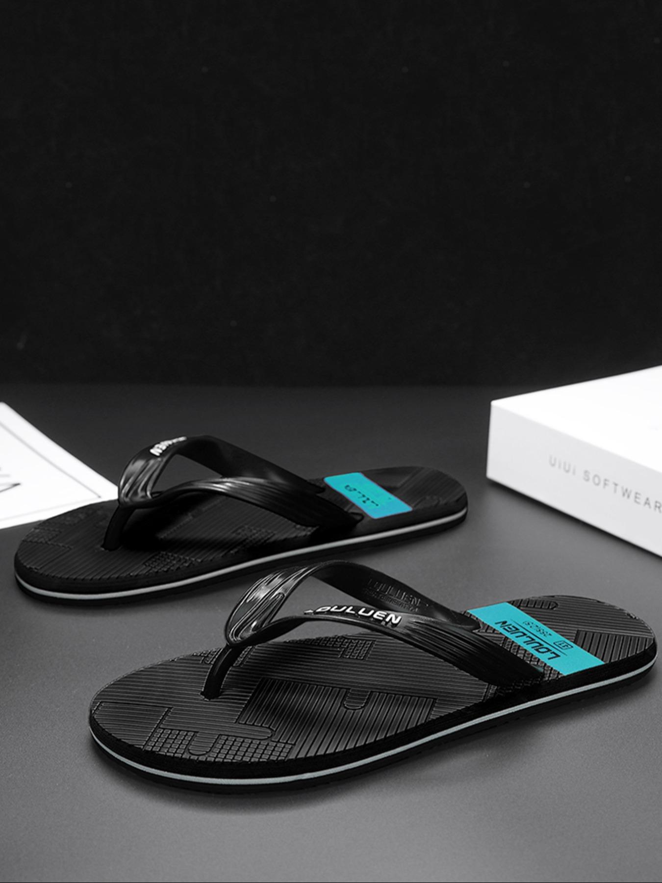 Men's Simple Plain Flip Flops, Casual Comfortable Non-slip Flip Flops for Indoor & Outdoor Wear, Breathable Soft Sole Flip Flops for Beach Footwear