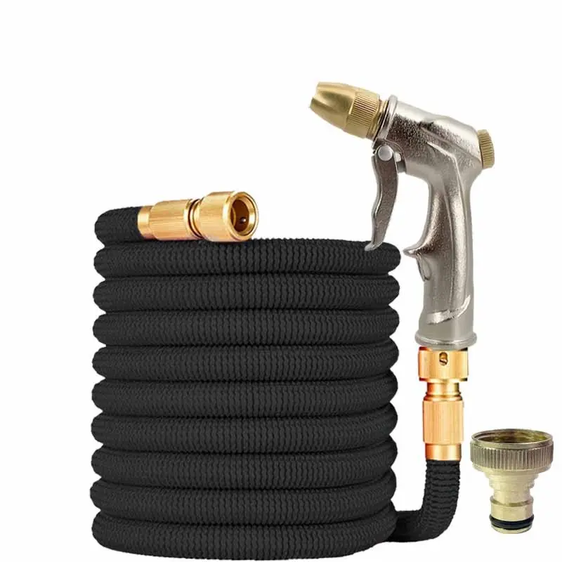 Metal High Pressure Adjustable Jet Spray Gun, Expandable Magic Garden Hose Kit, 3x Stretch Retractable Flexi Hose, Solid Brass Connectors