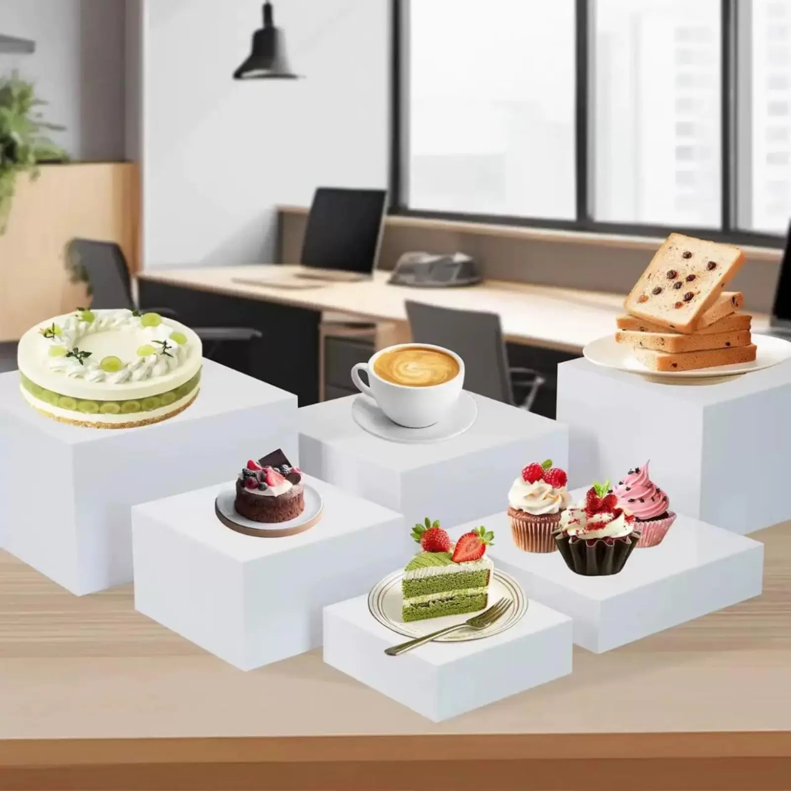 6Pcs Buffet Risers Food Risers Table Display Stand Shelf for Party Catering Dessert Collectibles Acrylic Cube Boxes Display with Hollow Bottoms White Set – Includes 6" 7" 8" 9" 10" 11"