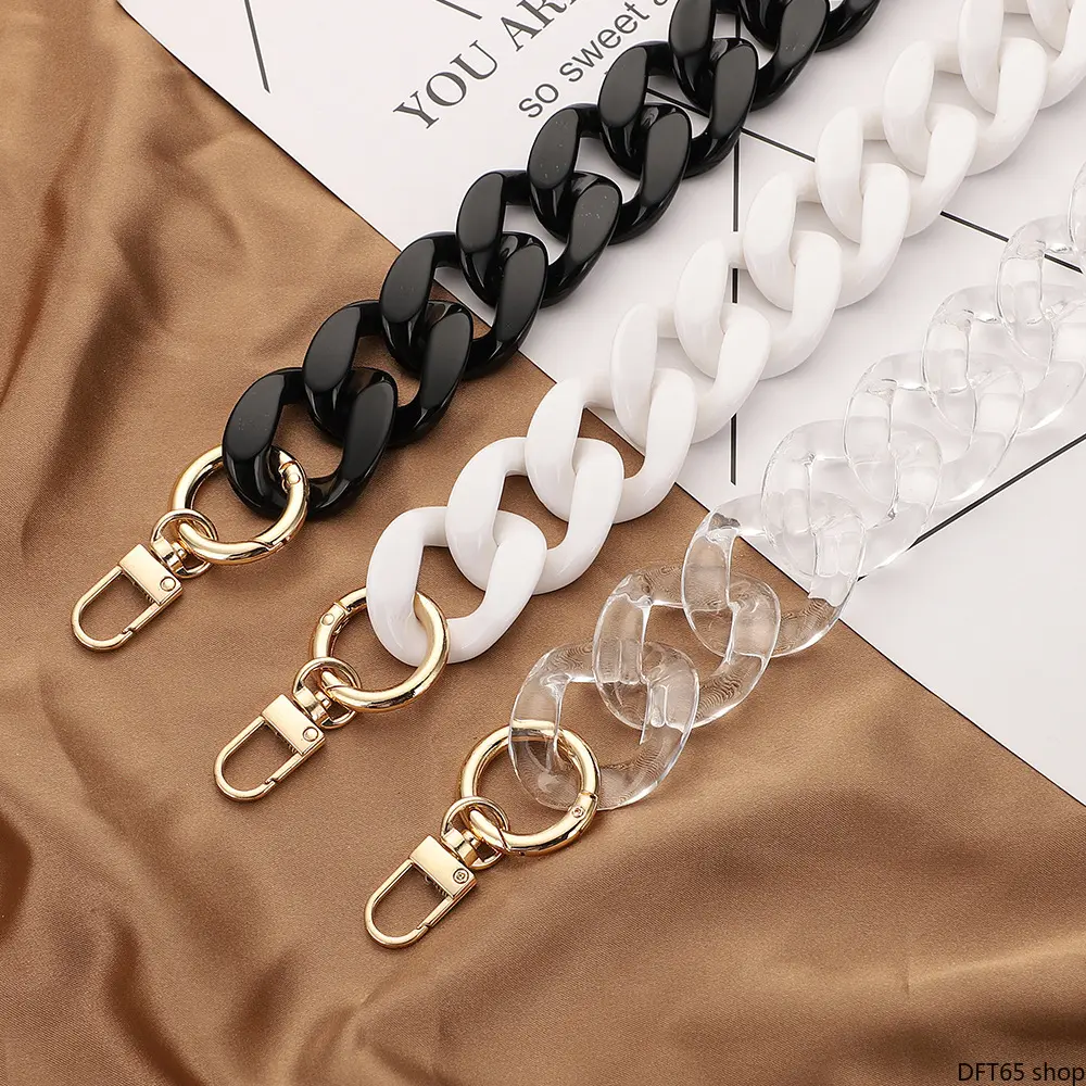 Smooth Solid Acrylic Resin Bag Chain Matched With Polished Anti Rust Metal Hardware Lightweight Flexible Structure Detachable Clasp Design For All Kinds Of Purses Handbags Crossbody Bags Decorative Universal Replacement Shoulder Accessory