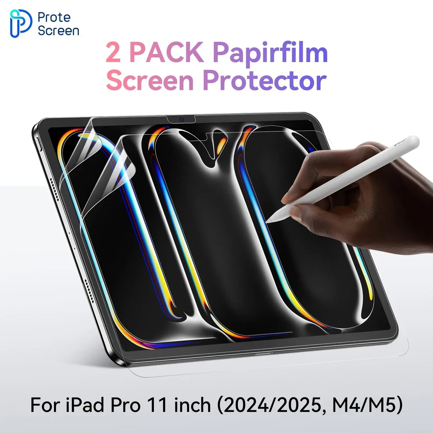 Protescreen 2 Pack Paper Feel Screen Protector for Ipad Pro 11 Inch (M4/M5), Ifor Ipad Pro 13 Inch (M4/M5), Matte Anti Glare PET Film/Blue Light Filter Eye Protection Cover/Drawing & Writing Feel Like on Paper, Case Friendly
