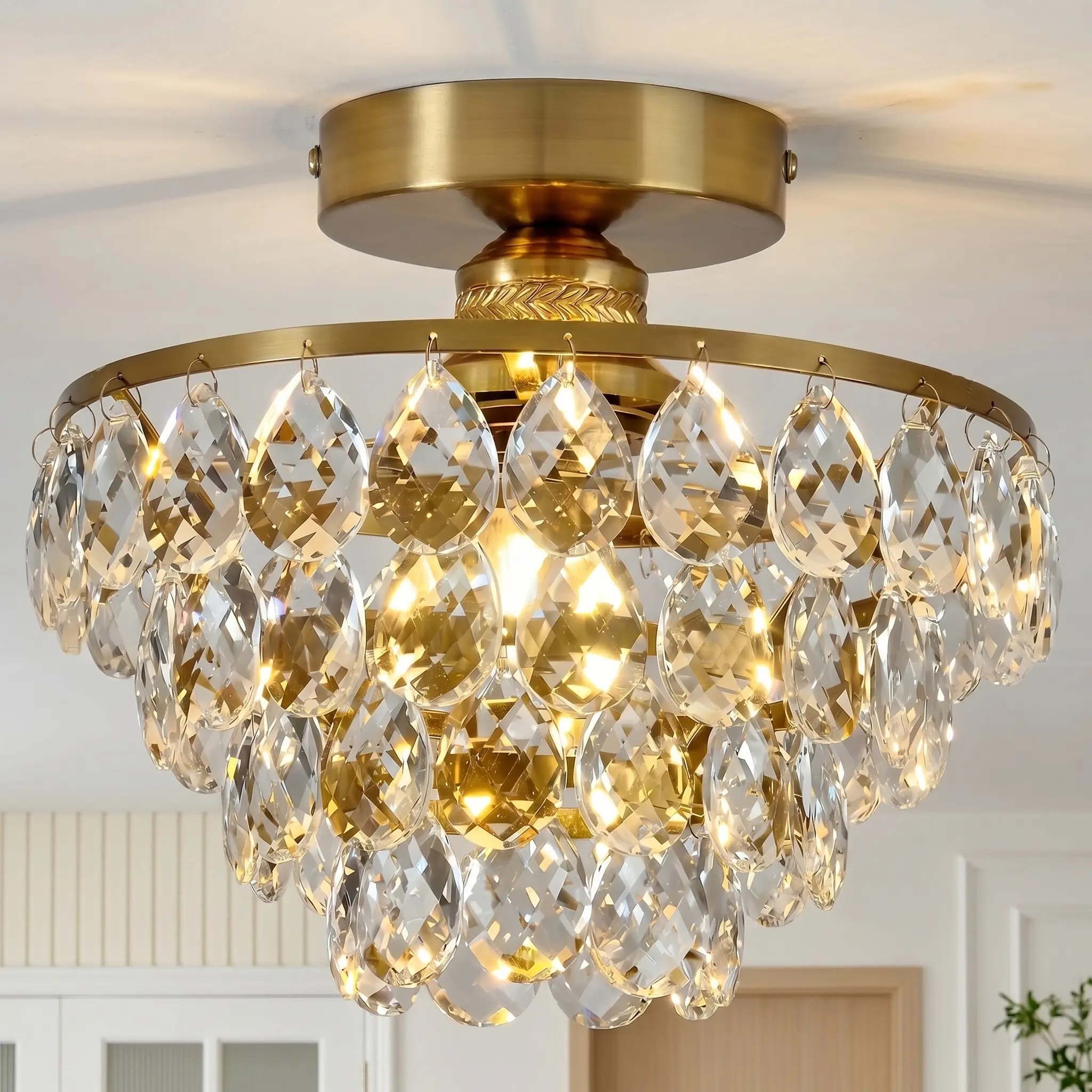 Modern Round Embedded LED Ceiling Light 25cm Diameter Small Ceiling Lamp, Gold/Silver/Black 3 Shell Colors, E26 Socket (Bulbs Not Included), Indoor Flush Mount Chandelier, Led Crystal Chandelier, Ceiling Light Fixture, Decorative Lights for Living Room
