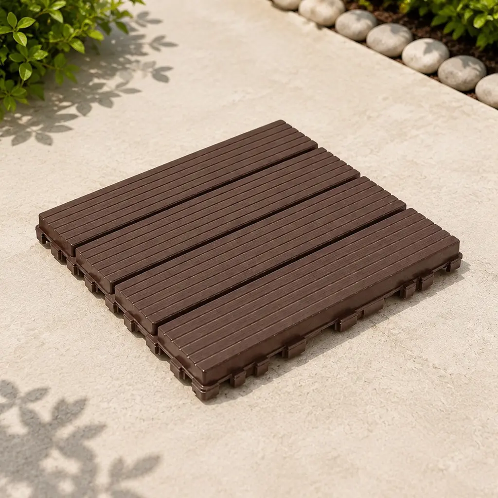 ARCH Interlocking Polypropylene Deck Tiles, 44-Pack 12in L x 12in W x 0.8in H Brown Durable All-Weather Floor Pavers - Snap-Together Plastic for Patios, Pool Decks, Courtyards Easy DIY Installation