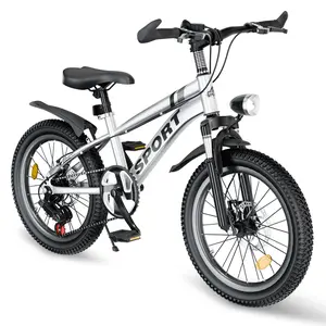 Aobtkel®FKZNPJ 24-in Kids Mountain Bike for Boys & Girls Ages 7-12 - 7-Speed Gears, Dual Disc Brakes, Shock-Absorber Front Fork, LED Light - Silver & Pink