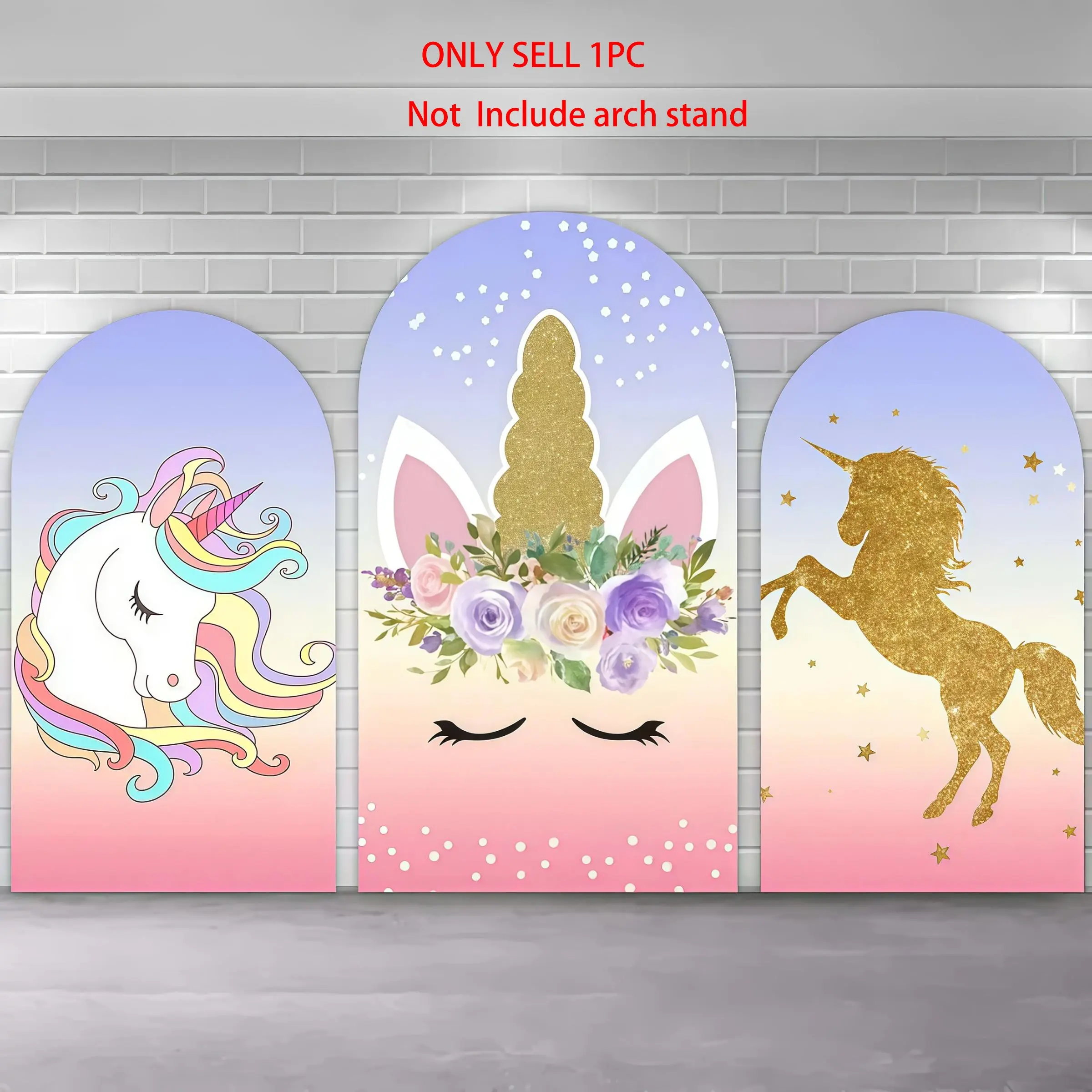Pink Purple Unicorn Theme Magical Arch Covers Stretchy Backdrop Fabric, Gold Glitter Floral Rainbow Design, Perfect for Girls Baby Shower Birthday Party Photo Backdrop