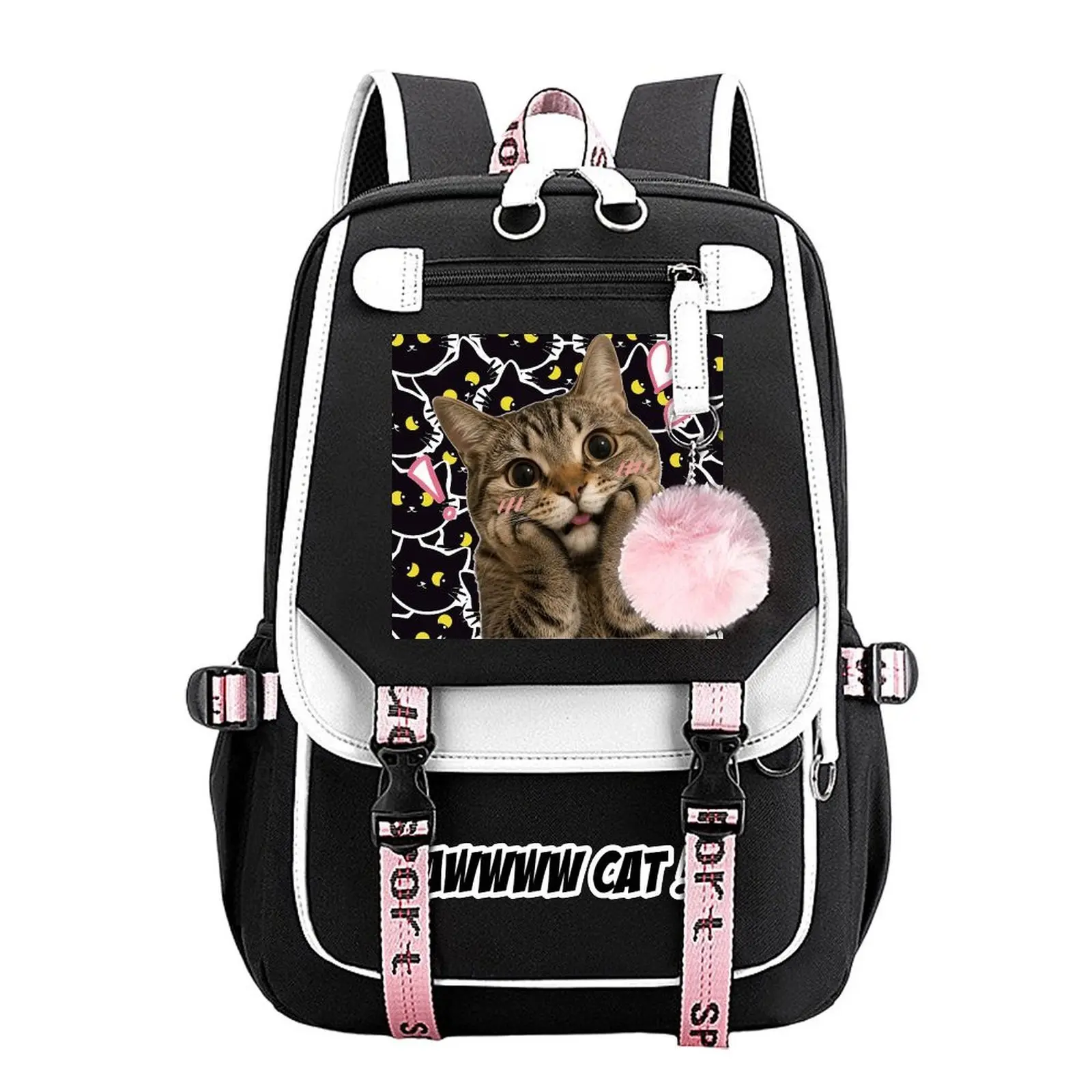 Cat Print Backpack for School, Large Capacity Kids Bag for Teen Boys & Girls, Durable & Water-Resistant Design for Campus Life with Laptop Compartment, Backpacks For School, One Size, Aesthetic Backpacks