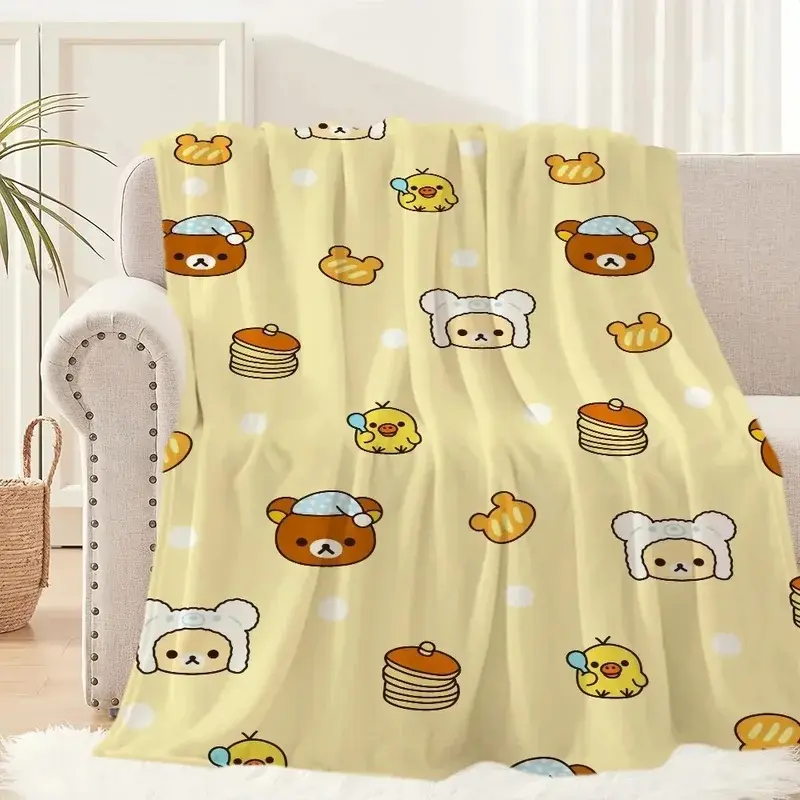 1PC Cute Rilakkuma Bear Blanket – Plush Warm Throw for Sofa Bedroom Office Travel, Perfect Kids Birthday Gift