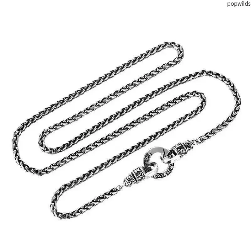Men's Dragon Bone Chain Necklace with Retro Tang Grass Pattern, Round Clasp, Om Mani Padme Hum Design, Universal Clasp, Retro Look, Versatile Fashion Chain Jewelry Necklaces, Men's Accessories