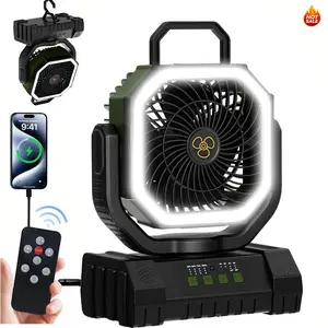 20000mAh Rechargeable Cordless Portable Camping Fan - 59H Max Cooling, Oscillating Pedestal Portable Fan, 4 Speeds, 3 Brightness Levels, Charger, Remote & Hook Included for Tent, Outdoor Use, Battery Life Portable Fans, Oscillating Pedestal Fan Portable F