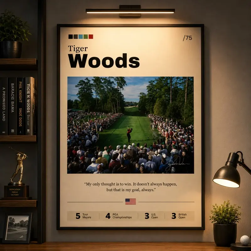Tiger Woods Golf Legend Thick Paper Poster Print - Artistic Athlete Portrait Wall Decoration, Long-Lasting Sports Memorabilia, Dorm Room & Man Cave Decor, Unique Gift for Men Golf Wall Art, Golf Gift for Men, Sports Room Decor, Golf Office Decor