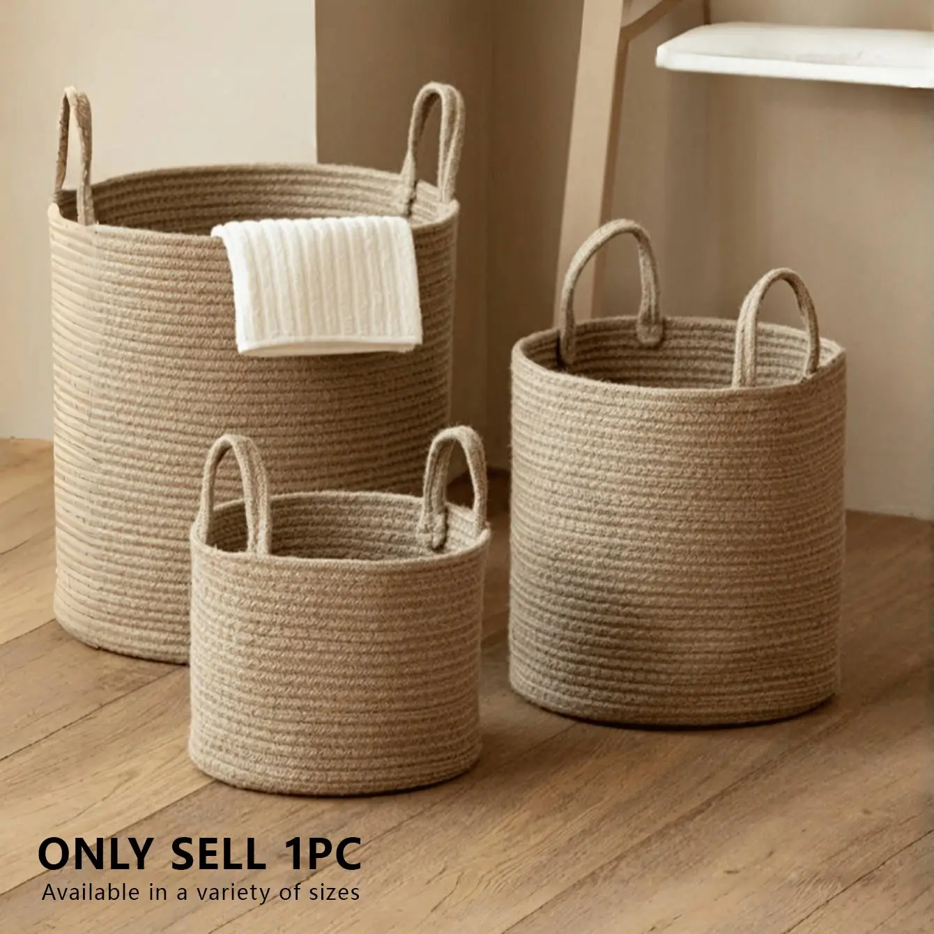Foldable Handwoven Laundry Basket with Handle, Large Capacity Round Storage Basket, Weave Laundry Basket Organizer, Available in and, Multi-Purpose Use
