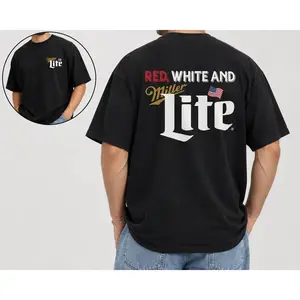Red W And Lite Shirt, Patriotic American Flag 4th of July Graphic Unisex Fit Tee, Red White And Miller Lite T-Shirt, Funny Patriotic Beer Flag Graphic Tee, Summer BBQ Gift