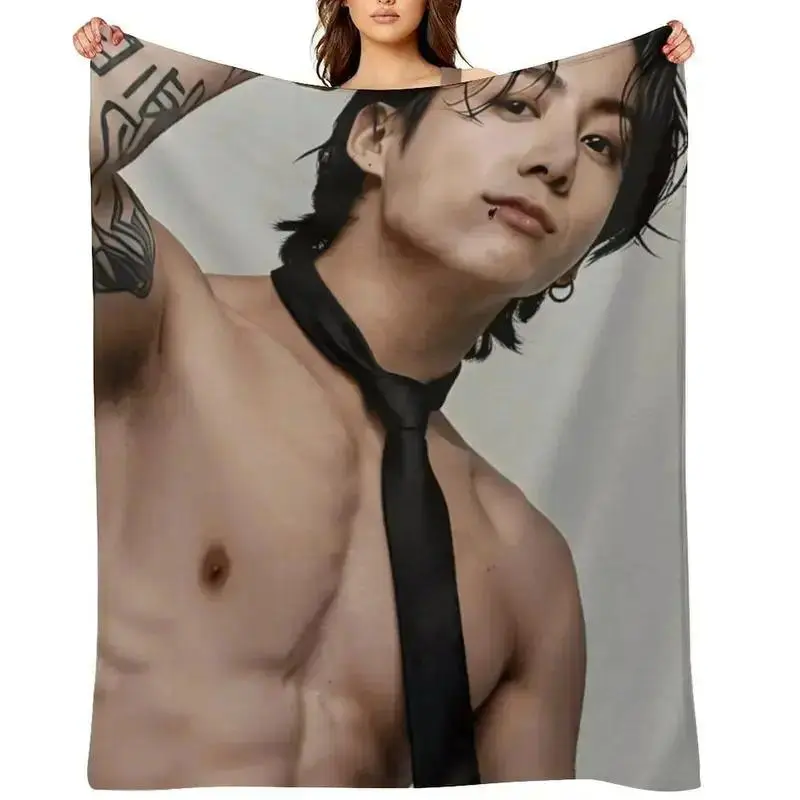 Funny Cute Jungkook Flannel Throw Blankets Cooling Blankets Cooling Blanket Duvet Bedding Bed Accessories Comforter Set Ultra Soft Warm All Season Machine Washable Multi Purpose Blanket for Bed Sofa Couch Living Room Air Condition Nap Birthday Christmas H