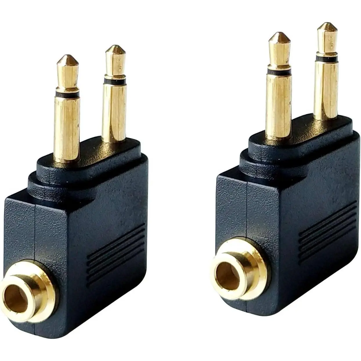 3.5mm Male-Female Golden Plated Airplane Headphone Adapter Cord - for Airline Sockets, Noise-Reducing Balanced Sound Audio Accessories (Pack of 2), Plug