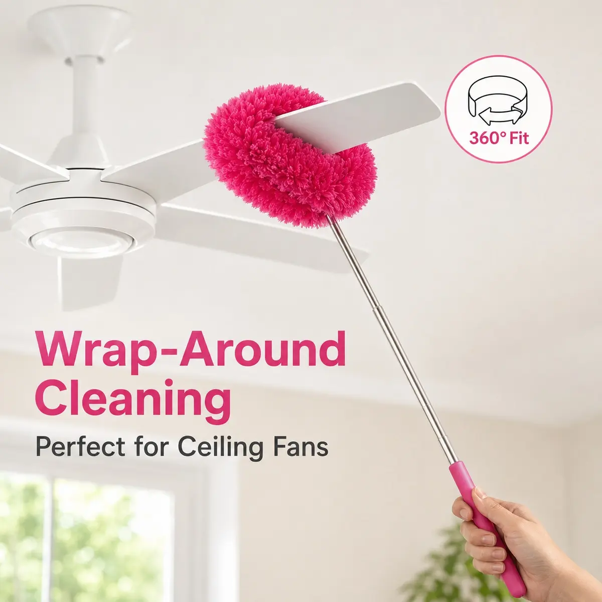 Extendable Electrostatic Microfiber Ceiling Fan Duster Tool - Reusable Dusting Brush with 31.30 in Extended Length, Labor-Saving Single Set for RV, Household Home Care Supplies