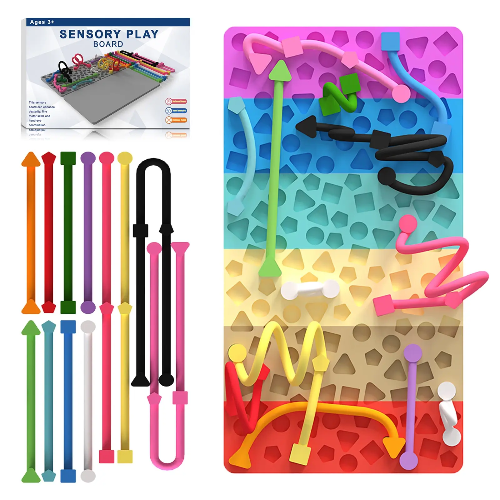 Sensory Activity Board for Kids, Fidget Toys for Stress Relief, Autism Adhd Support, Travel Essential, Portable Bag & 12 Strings