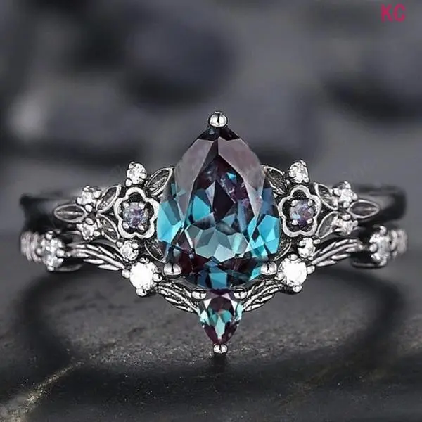 Flower Blue Stackable Ring Set, Light Luxury Stylish Finger Jewelry For Women Daily Matching