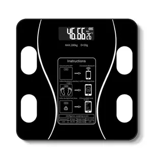 Black  Tempered Glass Sensor LED Display Bathroom Scale with Body Fat Measurement and OKOK App