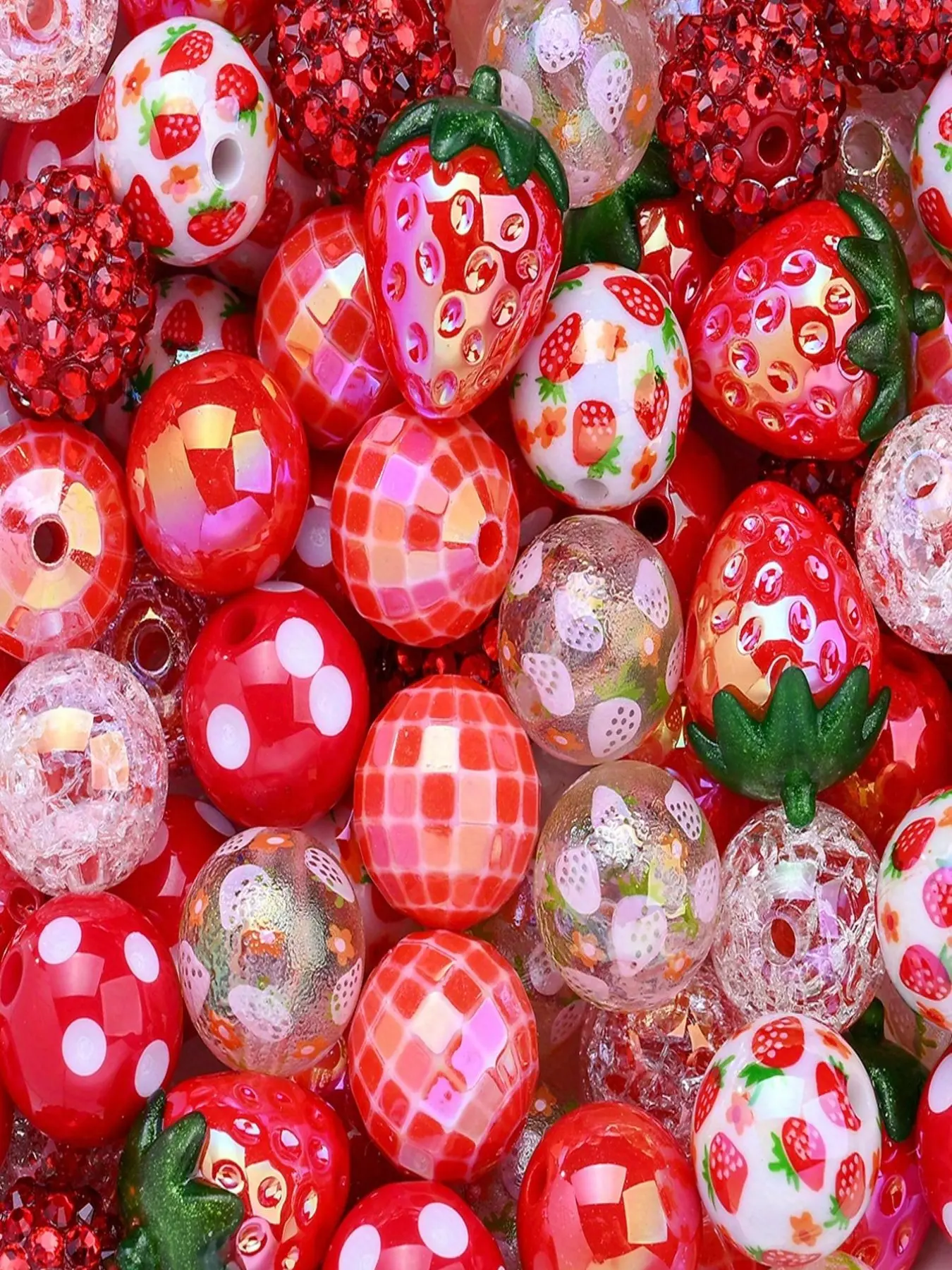 20-Piece Classic Strawberry Series Glossy Red Bead Set | Fun Disco Ball Retro Polka Dot Resin Beads, Acrylic Bead Mix, Beads for Crafts, Diy Beading, Perfect for DIY Jewelry Making, Ideal Gift for Best Friends | Exclusive Prime Day Special Offer