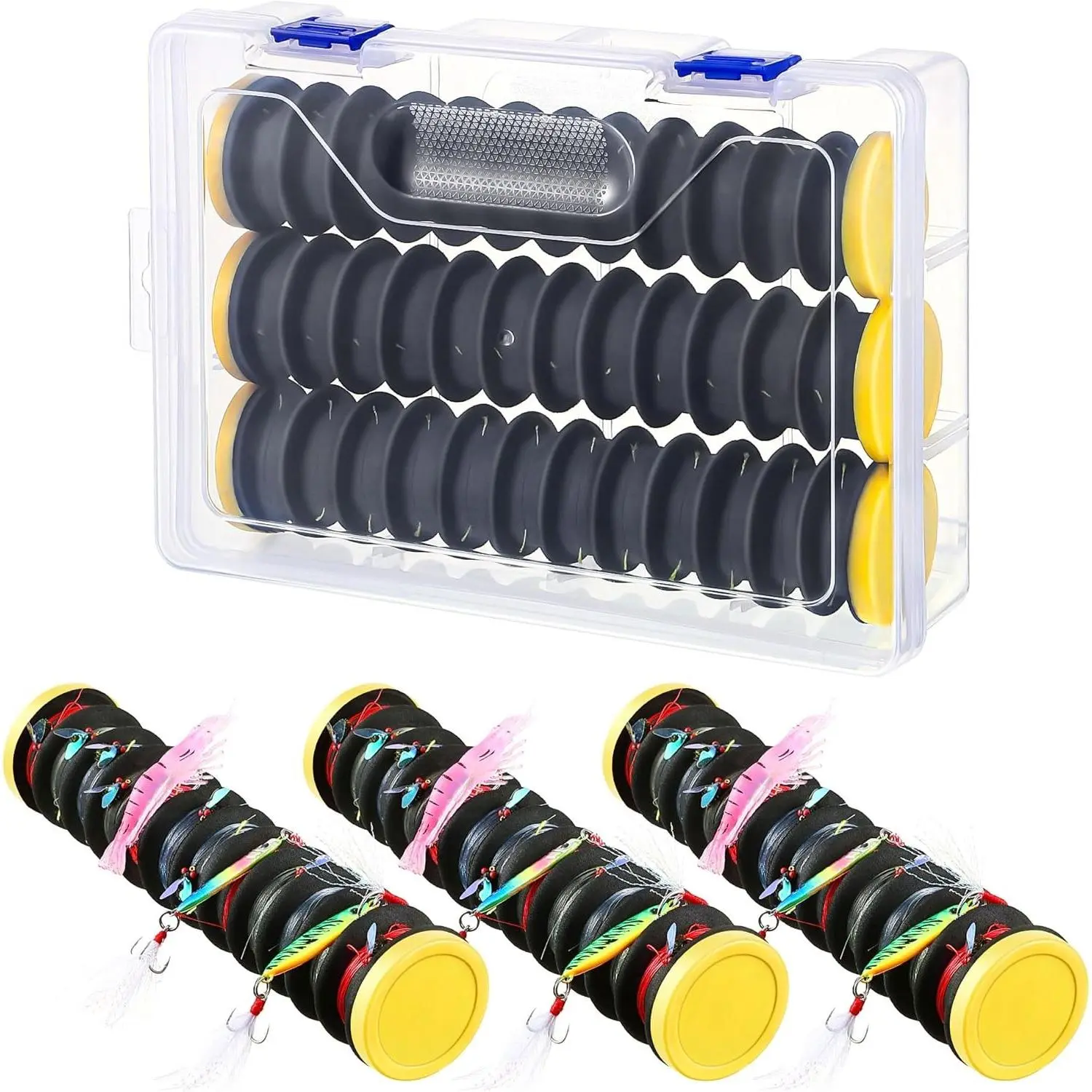 3 Pcs Fishing Line Storage Organizer, Leader Holder with 12 Slots to Keep Your Lines Tangle Free, Spooler Winder, and Hook Keeper with Rigging Spools