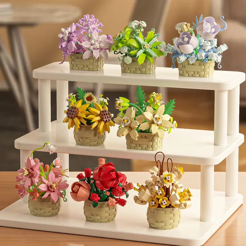 Lily Flower Basket Building Blocks Set - Mini Microblocks Puzzle for Adults Kids - Creative DIY Flower Pot Decoration Stress Relief Toy - Home Desk Accessories