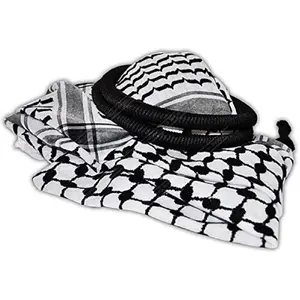 Arafat arab scarf shawl Keffiyeh Kafiya shemagh desret palestine + Igal Agal set by , Black/White, Large and X-Large