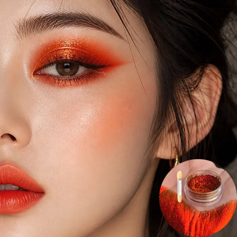 Sunset Red Gold Color Changing Eye Shadow Powder Metallic Luster Glitter Pigment Eye Shimmer High Gloss Eye Makeup (0.5g/Bottle)