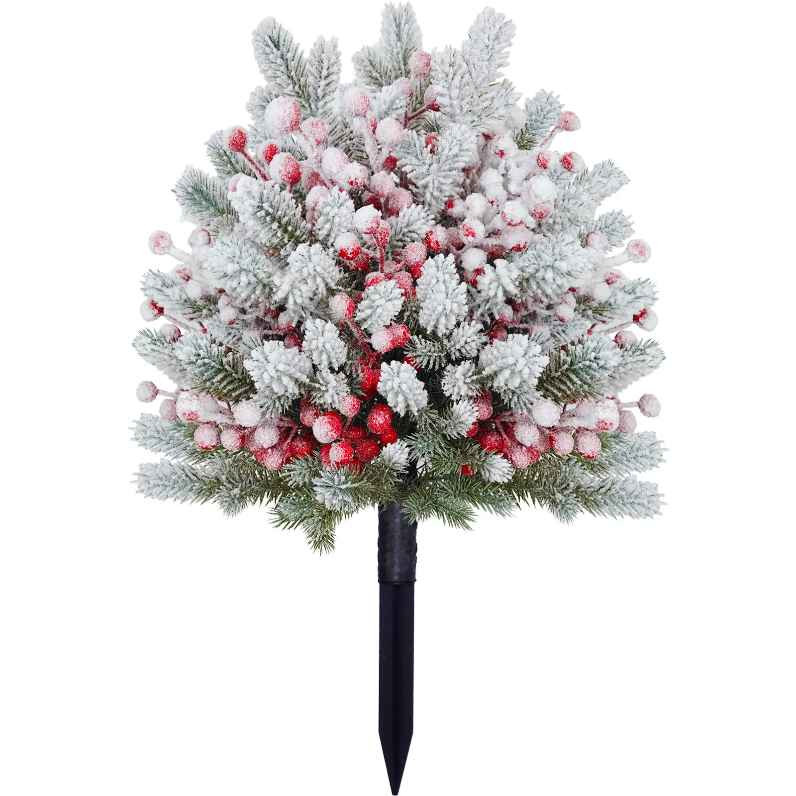 Christmas Flocked Pine Branches Ground Insert, Berry Fake Pine Boughs, Pointed Ground Stake, Outdoor Christmas Decoration, Yard Decor