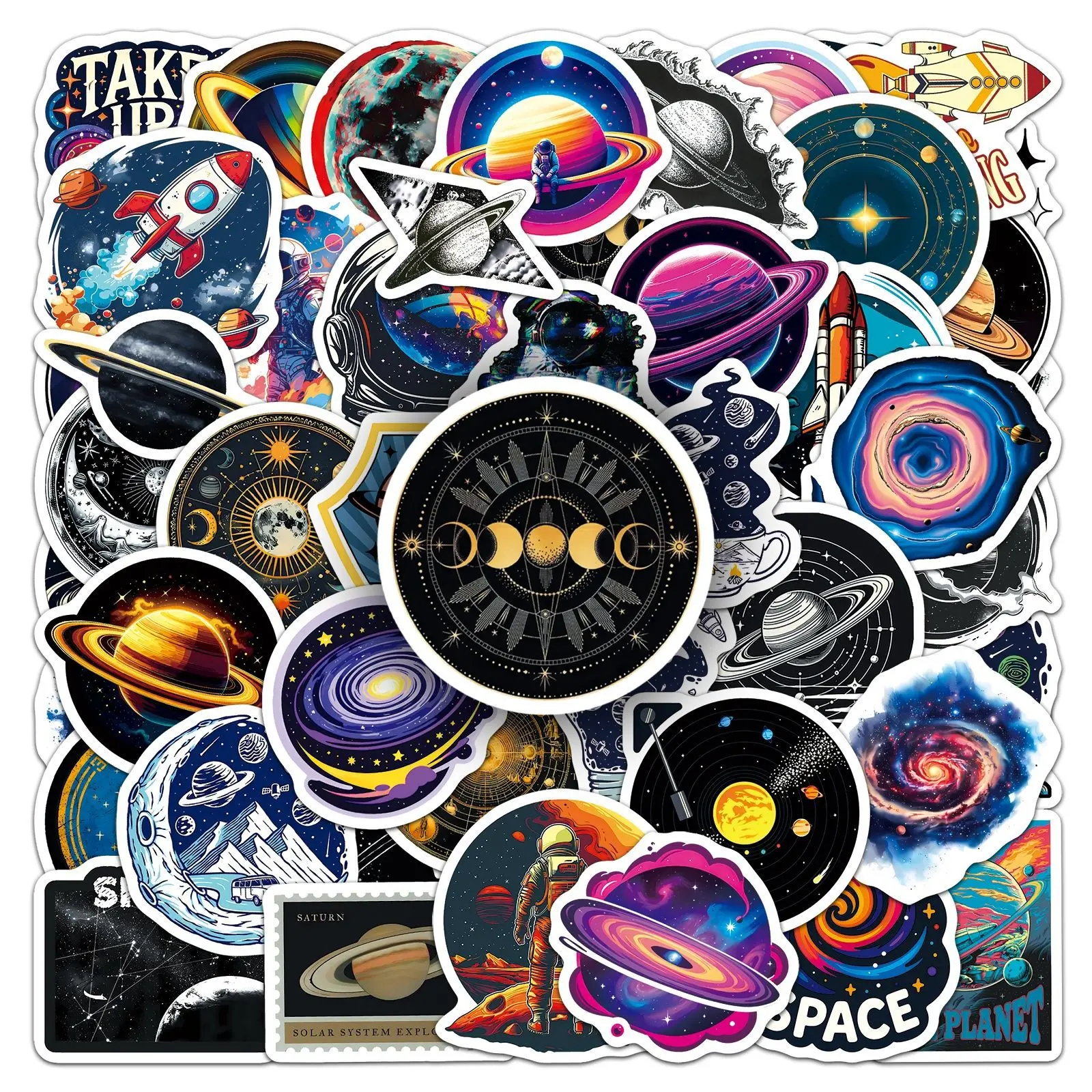 50 Pieces Outer Space Planet Astronaut Series Stickers, Stationery Supplies Suitable for Scrapbooks, Journals, Laptops, Water Bottles, Cars and More, Creative Birthday Gifts