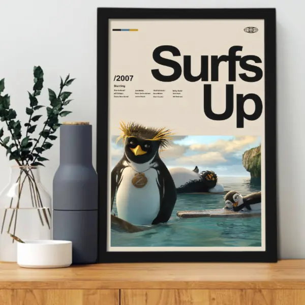Surf's Up Premium Plaid Film Canvas Wall Art Poster - Animated Surf Movie Inspired Print, Coastal Home Decor for Bedroom & Living Room, Gift for Fans, Magazine Desk Mat, Demon Slayer Themed Accent