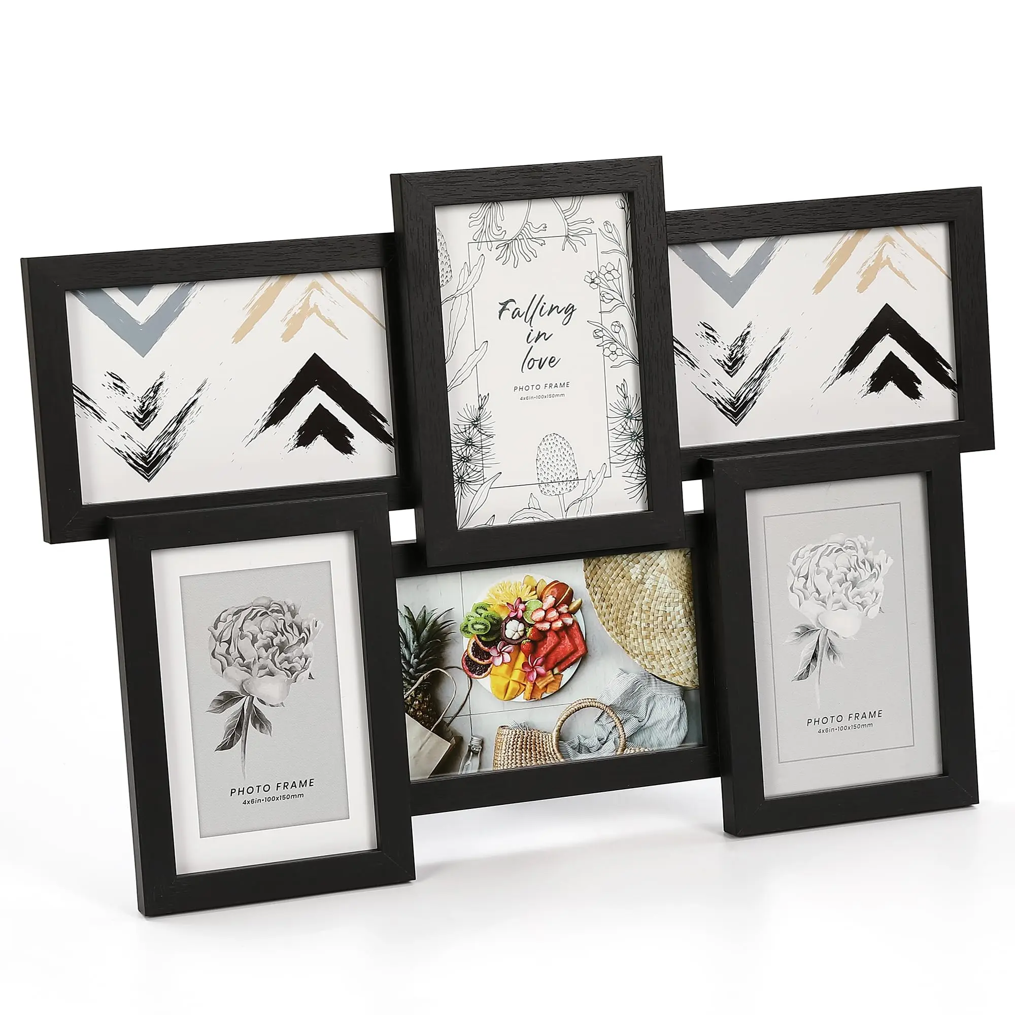 GAOMON Set of 6 White 4x6 Multi Photo Frames with High Definition Clear Glass, Featuring Serrated Hooks and Rotating Buckles for Wall or Tabletop Collage Display, Ideal for Family, Wedding, or Gallery Decor