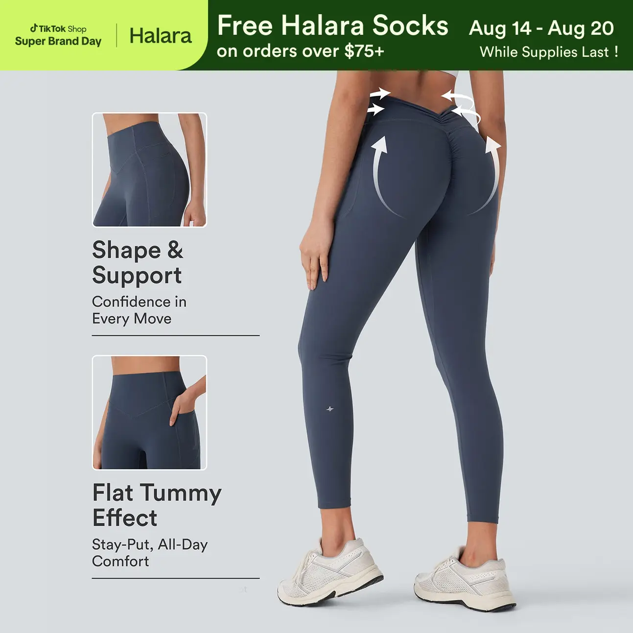 Halara UltraSculpt High Waisted Tummy Control Butt Lifting Ruched Pocket Shaping Yoga Leggings