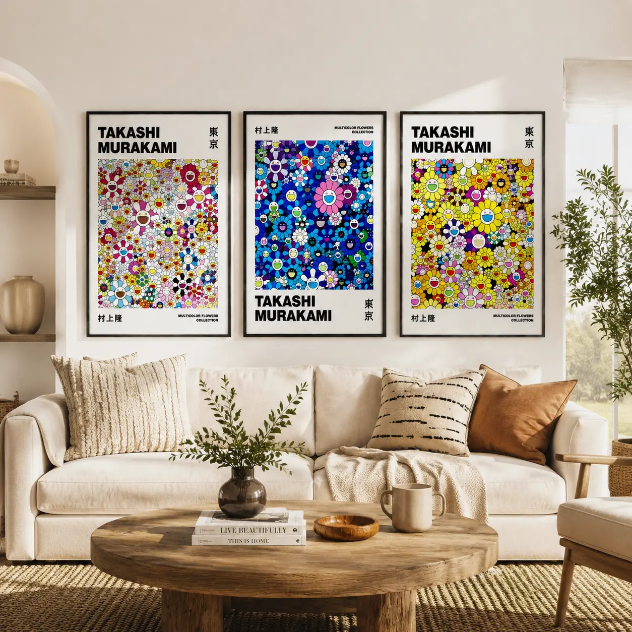 Colorful Flower Canvas Wall Art Japanese Inspired Pop Art Poster Print Aesthetic Decor for Bedroom and Living Space