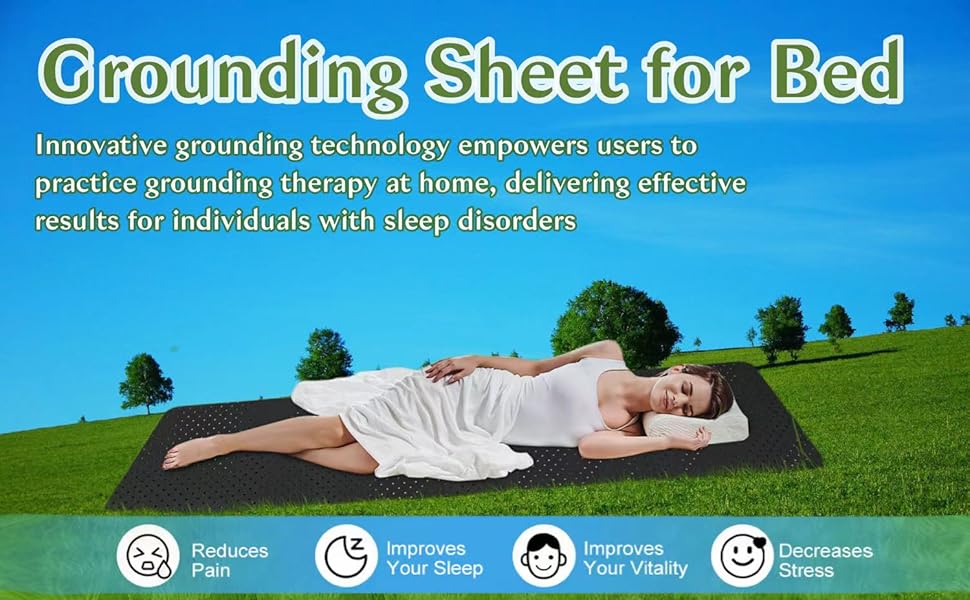 Grounding Mat for Bed King, Grounding Mats,Grounding Pad for Sleep,Anti-Slip PU Grounding Sheets with Grounding Cord,Improves Sleep, relieves Stress & Pain (King 78''x27'')