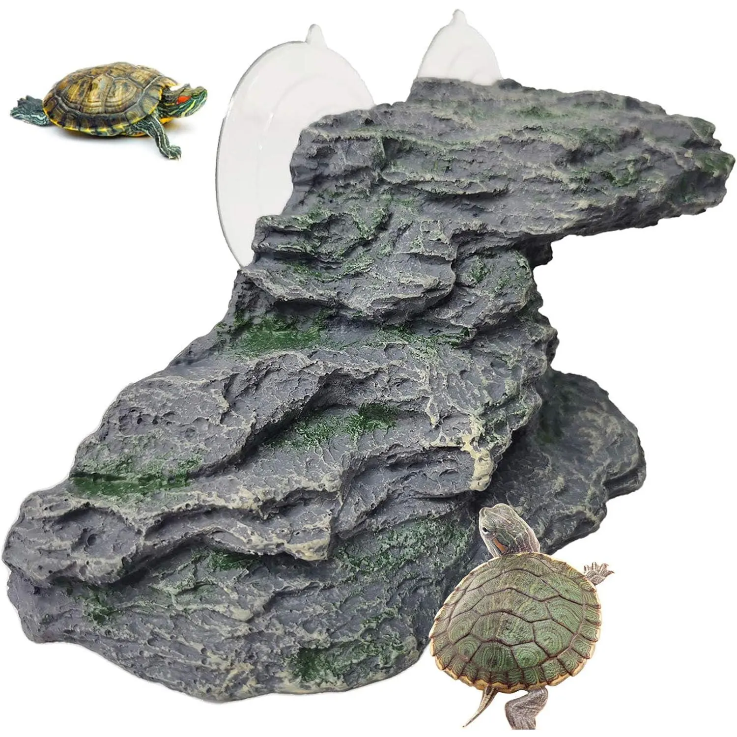 Shale Turtle Basking Platform with Ramp - Stone Resting Dock Aquarium Decoration for Tortoises, Reptiles & Amphibians