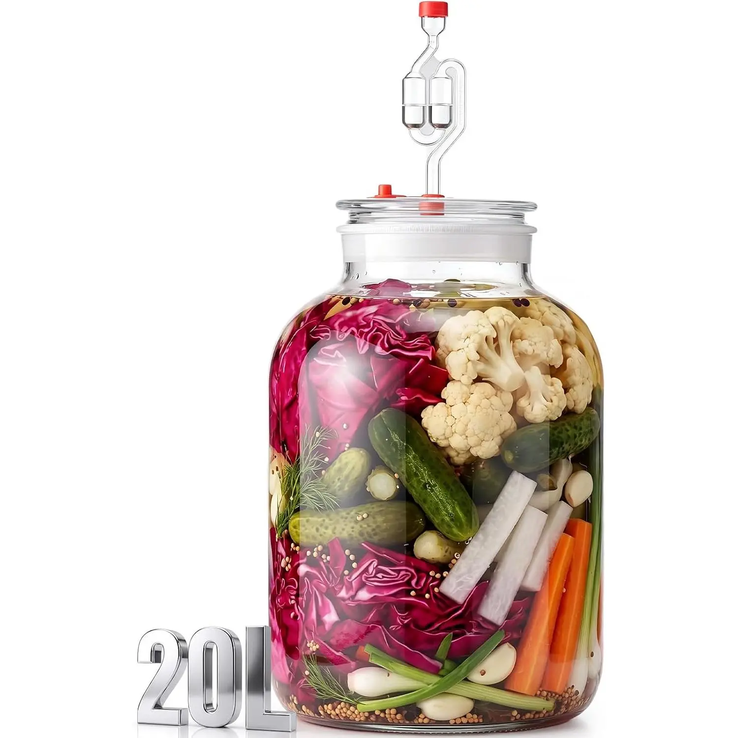 5 Gallon Large Fermenting Jug Wide Mouth Glass Fermenting Container with Airlocks and  Stoppers Fermenter Making Set Glass Water Jar for Sauerkraut Kimchi Pickles  &