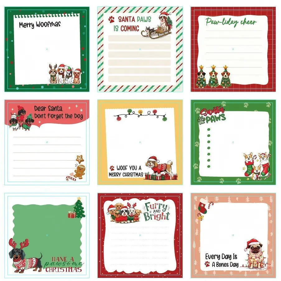 9-Pack Christmas Square Post-It Notes, 50 Sheets Each, 3.0x3.0 Inches, Cute Dog Theme, Holiday Gift Stickers, Party, Office, Home, Planner Use