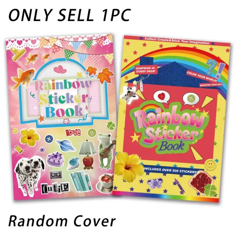 Random Cover 500+ Stickers, Aesthetic Stickers, Rainbow Sticker Book, Cute Designs, Fun Handmade Labels, Ideal for Notebooks, Planners, DIY Journals