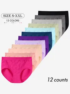 Women's Seamless Cotton Briefs, Breathable Mid-Waist Triangle Panties, 4/6/12/16 Pcs Pack, Casual Plain Design, All Seasons Comfort