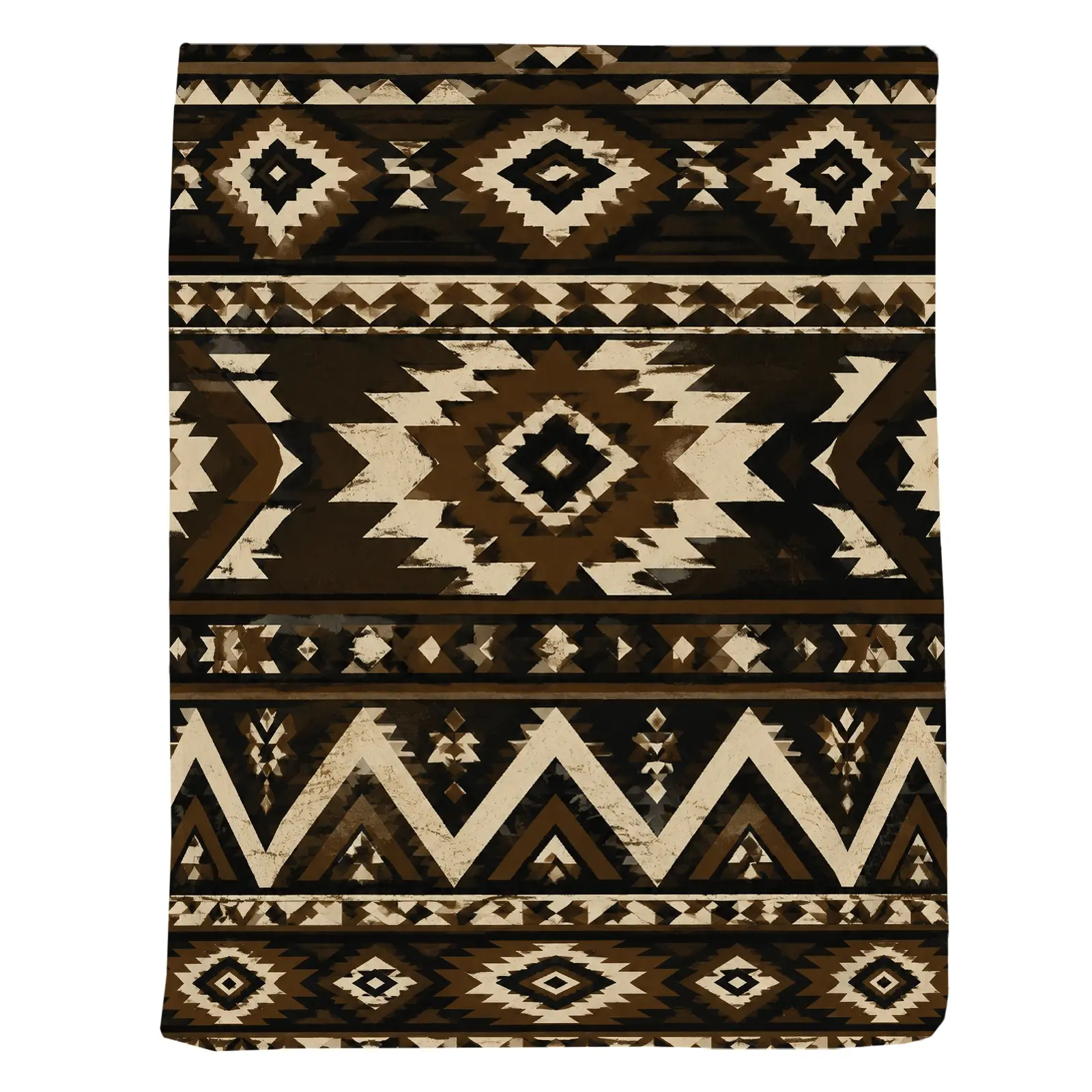 1pc Tribal Geometric Pattern Blanket, Rustic Earth-Toned Style, Bold Diamond Shapes with Distressed Texture, for Sofa Living Room Cabin Decor and Cozy Home Ambiance