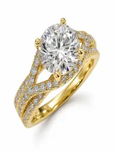 Daisini Women's Brass Gold Plated Zircon Ring, Round Four Prong Setting, Twisted Arm Channel Set, Elegant Engagement Gift